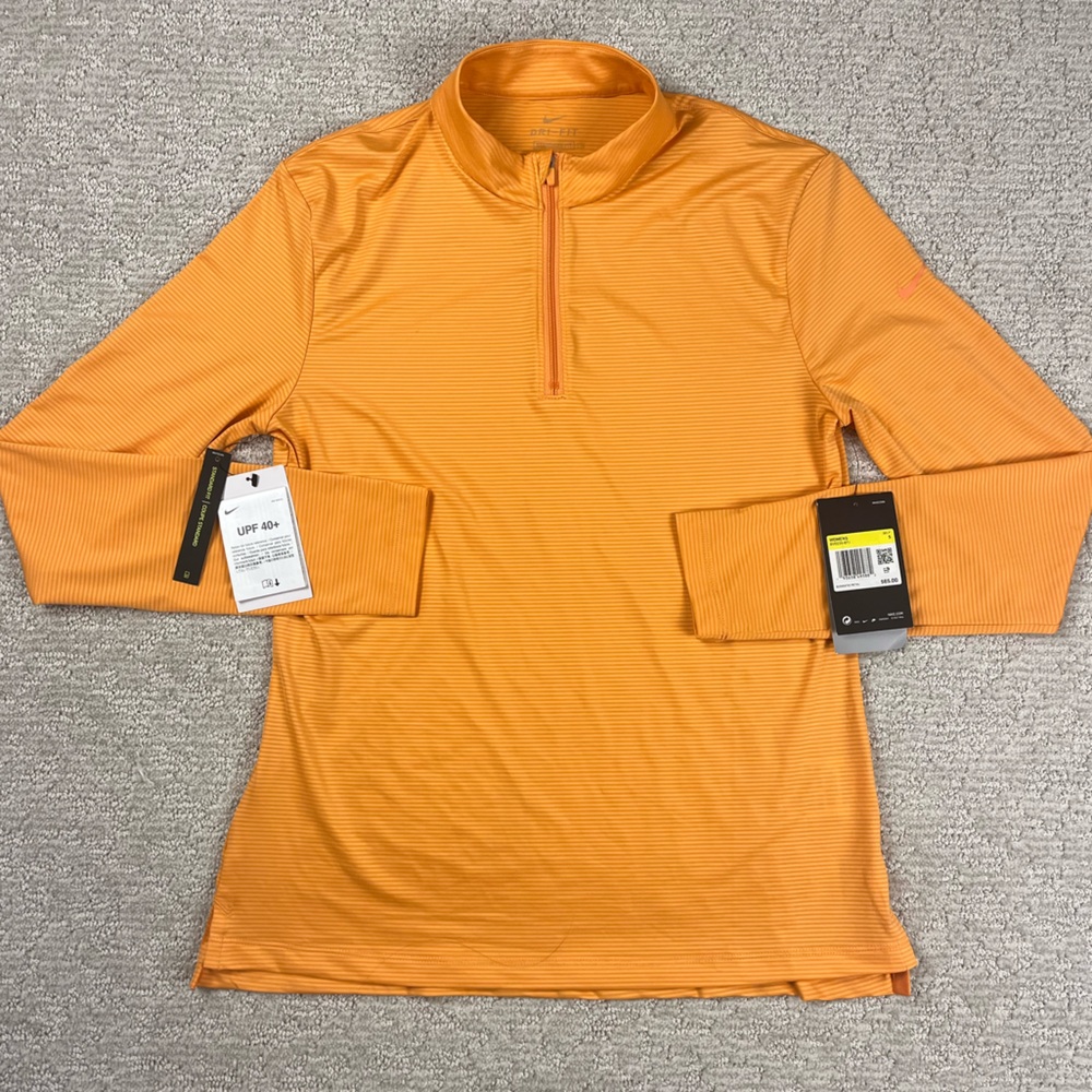 NIKE Dri-Fit Women’s Long Sleeve GOLF 1/4 Zip Pullover top Orange NWT